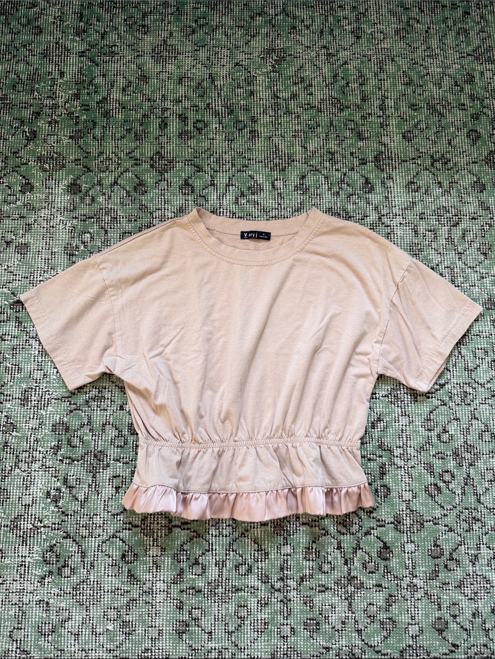 Very J Light Blush Pink Cinched Crop Top with Satin Ruffle